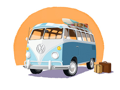 Vacations illustration sun surff travel vacations vw