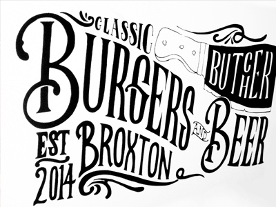 Broxton beer broxton burgers butcher lettering