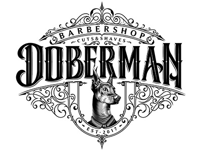 Doberman Barbershop barbershop doberman etching illustration lettering logotype vector