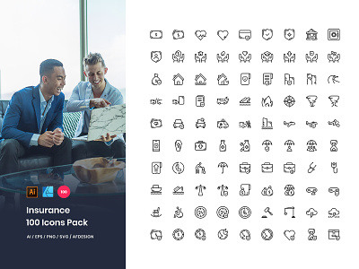 Insurance 100 Set Icons Pack agency business carinsurance company finance healthinsurance homeinsurance icon icons insurance lifeinsurance line outline pack set