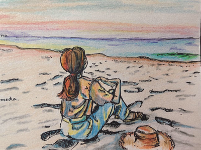 Sunset girl illustration pen sunset