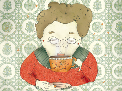 Tea for the cold cozy culture editorial granny green illustration magazine old photoshop portrait tea vintage warm