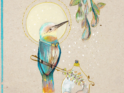 Hummingbird II bird birds brushes cardboard ink paint textures