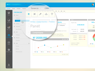 Panel / Navigation design dashboard devices erp manager menu options panel software toolbar ui user interface