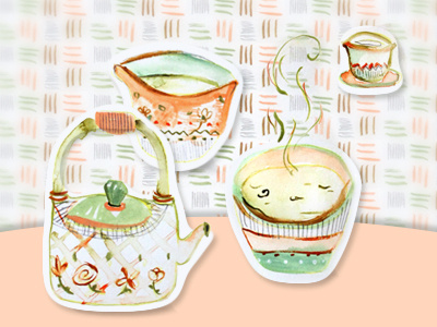 Tea Set cups illustration stickers tea watercolor