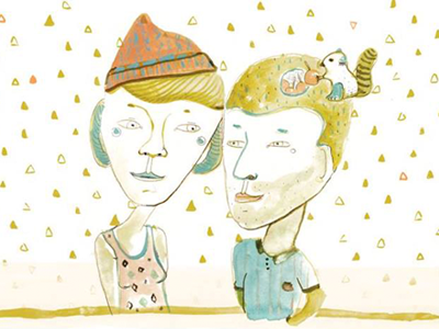 Couple and Squirrel and boy brushes characters girl illustration portrait texture watercolor