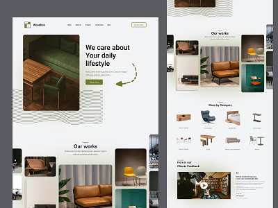 Woodbox brown categories category colorful ecommerce furniture green hero interior design landing page list minimal pastel ui