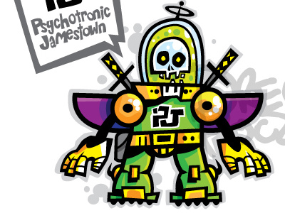 Psychotronic character design illustration mascot robot skull