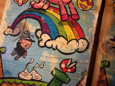rainbow cartoon illustration kisses print rainbow woodblock