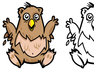 Baby owlbear character drew pocza mascot owlbear