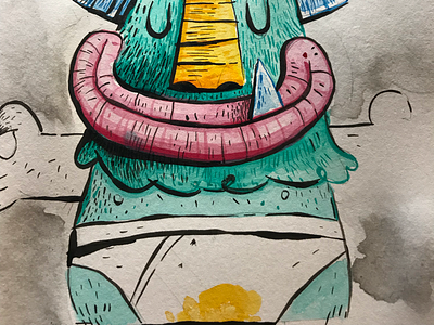 Pee brush character character design ink monster pee