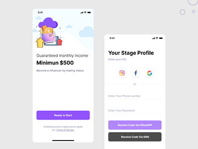 Sign up on Stage: Social Commerce android application design ecommerce login ui ux
