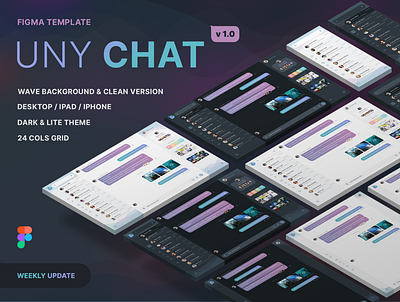 Uny Chat v1.0 - Figma Template 24 columns chat dark desktop figma ipad iphone lite template