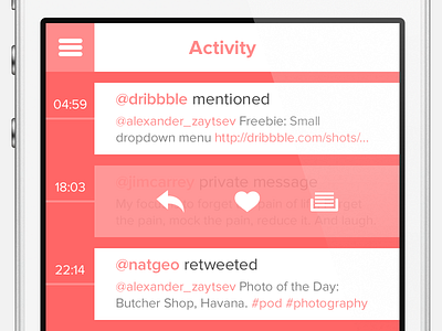 Social Activity app flat iphone red ui