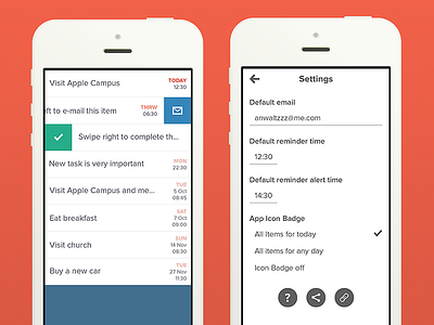 Reminder App (Main & Settings Screens) app flat ios ipad iphone reminder todo ui white