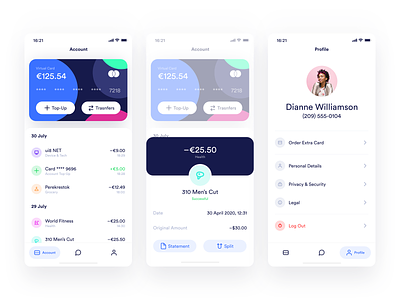 MultiPay — Account, Transcation & Profile Screens app dark design finance ios iphone ui
