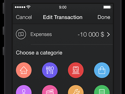Walle Finance App [Edit Transaction Screen] app finance ios7 ipad iphone staff ui walle