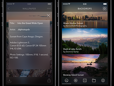Unofficial re-design for Backdrops App app backdrops ios7 ipad iphone re design