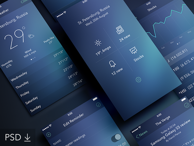 WRNC App [Freebie] app freebie ios7 ipad iphone psd reader rss stocks ui weather