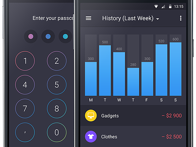 Walle Finance App Android [History Week & Passcode Screens]