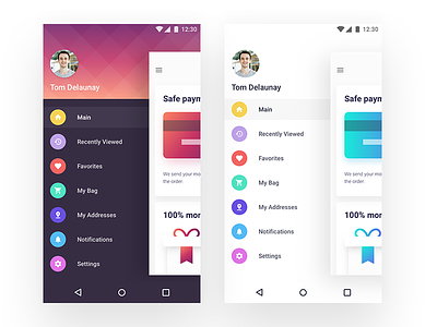 SideBar for Android App android app dark ecommerce google gradient light sidebar store ui