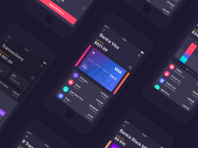 Bankie UI Kit — Dark Version app cards edit gradient ios ipad iphone light photo simple transaction ui