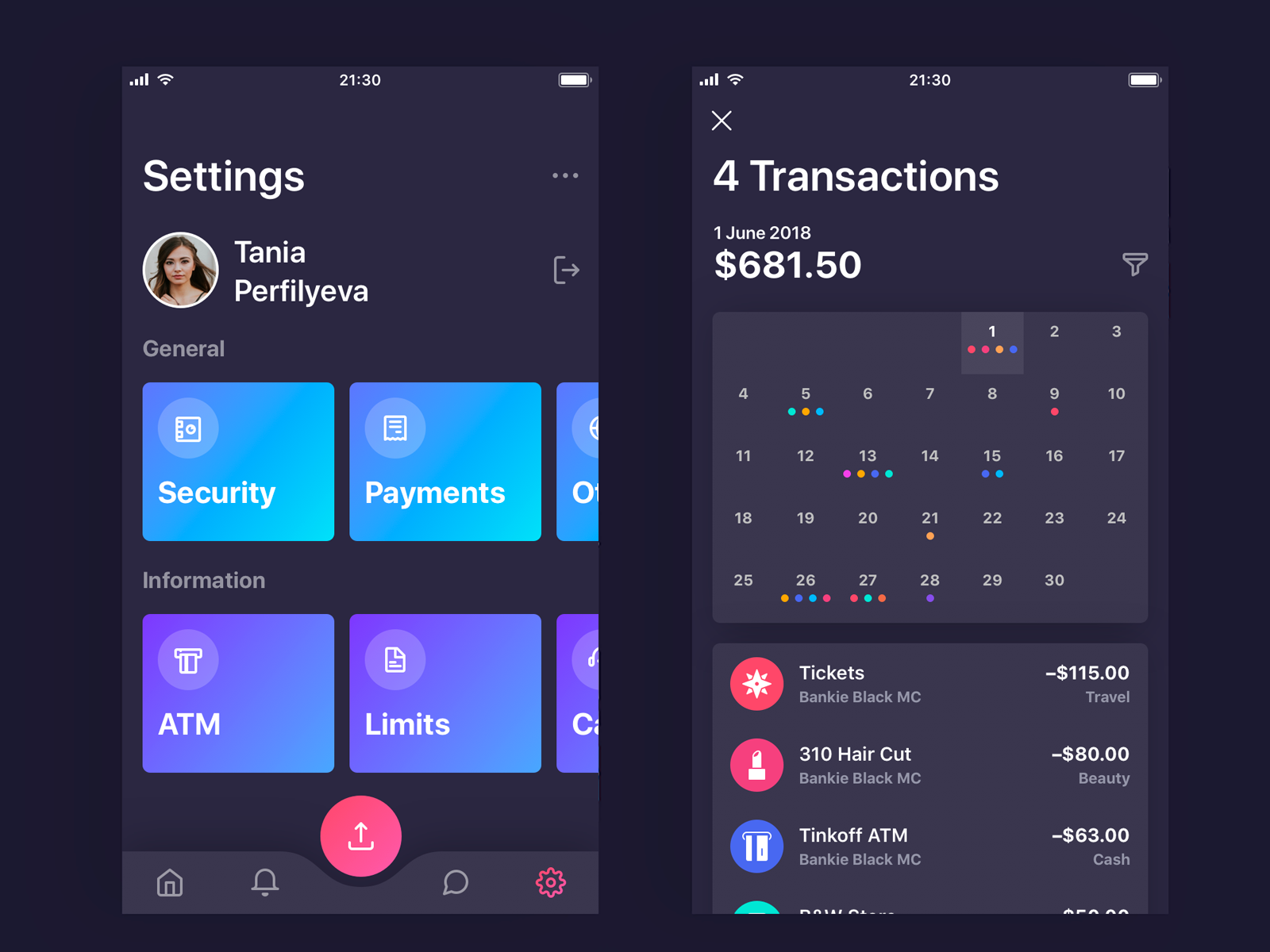 Bankie UI Kit — Settings and Calendar Screens by Alexander Zaytsev on ...