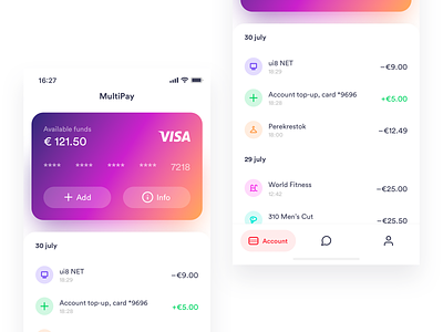 MultiPay app design finance gradient ios iphone