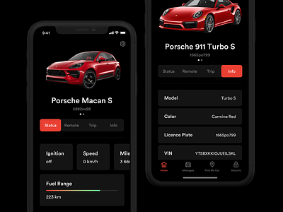Porsche PCC App Concept app car dark ios ipad iphone
