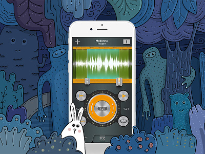 Phone in forest app drawing forest hand illustration monster rabbit sketch