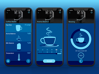 Coffee Maker App app app concept app design daily challange daily ui design flat home appliances illustration interaction mobile mobile app mobile app design typography ui ux vector web