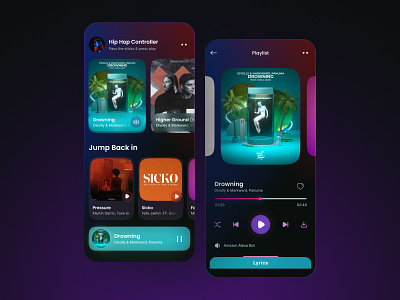 Music Player App app app design audio player clean color design gradient ios ios design mobile app music app music player neon onboarding playlist track typography ui ux
