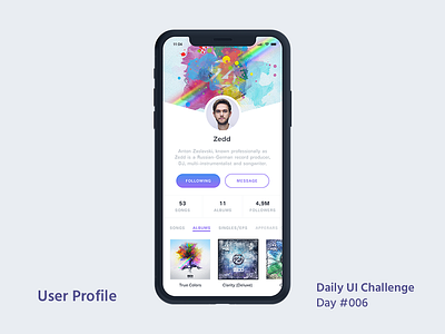 Daily UI Design Challenge #006 - User Profile dailyui dailyui 006 dailyui challenge music app user profile