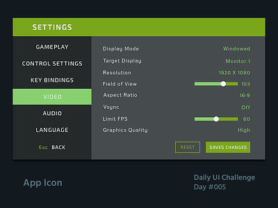 Daily UI Design Challenge #007 - Settings daily ui challenge dailyui dailyui 007 game settings settings settings page