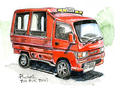 Thai taxi - tuk tuk graphic art illustration taxi thailand watercolor