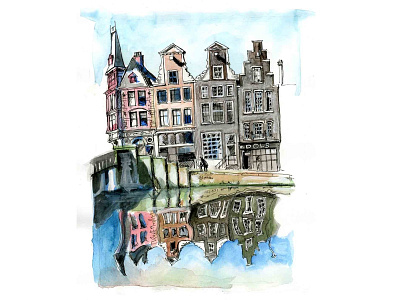 Amsterdam city reflections amsterdam animal art illustration netherlands urban sketching watercolor