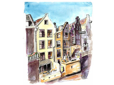 Summer evening in Amsterdam amsterdam graphic art illustration netherlands urban sketching watercolor