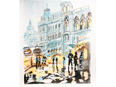 Vienna Christmas market near City Hall austria graphic art illustration urban sketching vienna watercolor