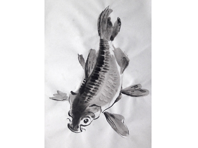 Carp going deep in the water carp graphic art illustration ink painting nature illustration suibokuga sumie