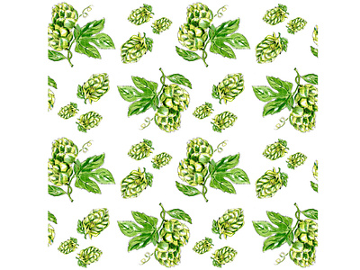 Hops plant seamless pattern botany design hops illustration nature illustration seamless pattern watercolor
