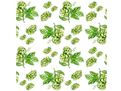 Hops plant seamless pattern botany design hops illustration nature illustration seamless pattern watercolor