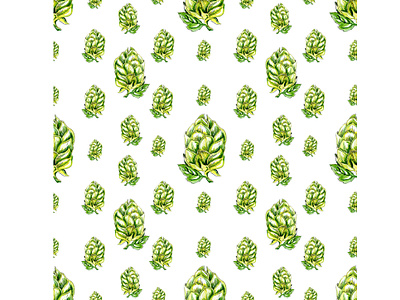 Hops cones seamless pattern design graphic art hops illustration seamless pattern watercolor