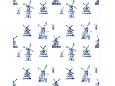 Duitch winmills seamless pattern design dutch graphic art illustration netherlands seamless patterns watercolor