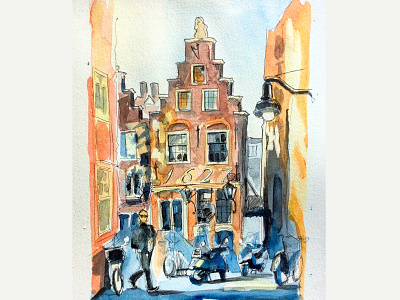 Amsterdam street. Sunpatches amsterdam graphic art illustration urban sketching watercolor