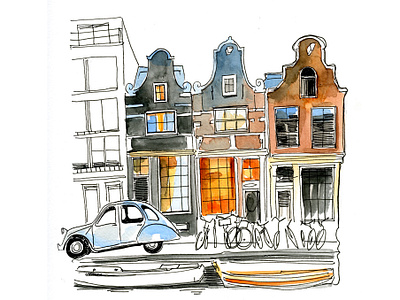 Amsterdam canal amsterdam illustration netherlands urban sketching watercolor