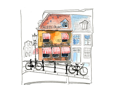 Amsterdam cafe amsterdam design illustration urban sketching watercolor