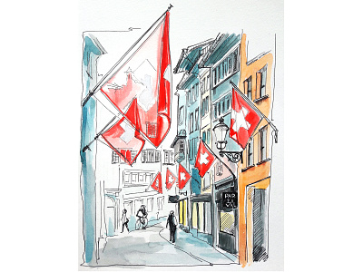 Zurich. Flags. Transparency