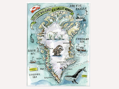 Greenland map adventure map draw and travel illustrated map illustration ink painting nature illustration travel map urban sketching watercolor watercolor and pen