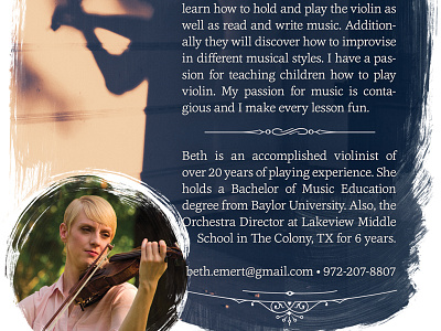 Beth's Violin Lessons flyer paint photoshoot victorian vintage violin