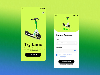 Lime Ride-sharing Onboarding Sign Up Screen app screen lime login screen mockup onboarding ridesharing sign up ui user experience ux